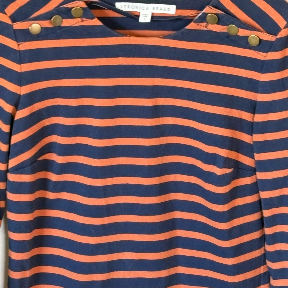 Veronica Beard Navy and Orange Striped Charter Combo Shirt Dress Size S - Picture 5 of 9